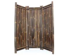 Raumteiler aus schwarzen Bambus, 180 x 180cm 3teilig - Raumtrenner Paravent mobiler Sichtschutz
