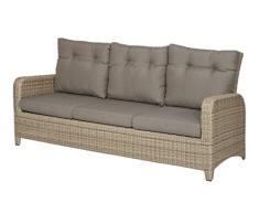 lifestyle4living Gartenbank 3 Sitzer aus Polyrattan Geflecht beige inkl. Kissen in grau. Die Loungebank ist wetterfest, ideal für Garten, Terrasse und Balkon.