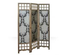 Homestyle4u 976, Paravent Raumteiler 3 teilig, Holz Stoff, Barock Design, Braun Grau