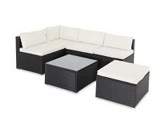 Casaria Poly Rattan XL Lounge Set inkl. 7cm Auflagen und 15cm dicken Kissen Tisch mit Glasplatte frei stellbare Elemente Gartenmöbel Sitzgruppe Schwarz Creme