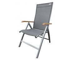 Doppler Klappsessel Detroit Wood Silber, TÜV-geprüft, 7-Fach verstellbar mit Textilen Bezug und FSC Teakholz Armlehnen