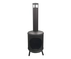 Mullrose Terrassenofen Gartenkamin XXL rund, aus Stahl, schwarz, L38 x B38 x H125 cm