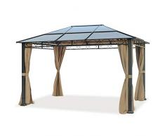 TOOLPORT Gartenpavillon 3x4 m wasserdicht ALU Deluxe Pavillon mit 4 Seitenteilen Partyzelt in Taupe lichtdurchlässiges PC Dach