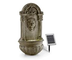 Gartenbrunnen Solarbrunnen Brunnen Vogelbad Wasserfall, Gartendeko mit Pumpe, Wasserspiel für Garten Terrasse Wandbrunnen, Balkon, Löwen-Brunnen Sehr Dekorativ, Led-Licht-Gartenleuchte
