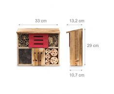 Relaxdays Insektenhotel gebrannt HBT 29 x 33 x 13,5 cm Bienenhotel aus Naturmaterialien als Unterschlupf für Käfer, Bienen, Wespen und Schmetterlinge Insektenhaus aus Holz mit Flachdach, natur