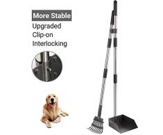 Yangbaga Hundekotschaufel und Harke aus Metall Rechen Kehrschaufel mit verstallber Länge Griff Ideal für Garten und Park Farbe in schwarz und Silber