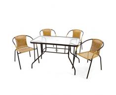 Nexos 5-teiliges Gartenmöbel-Set – Gartengarnitur Sitzgruppe Sitzgarnitur aus Bistrostühlen & Esstisch – Stahl Kunststoff Glas – beige Dunkelbraun
