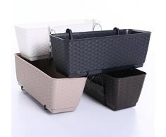Blumenkasten Balkonkasten Blumentopf Rattan Optik Ratolla mit Halterungen Untersetzer 2 Größen 4 Farben von rg-vertrieb (400 Anthrazit)