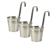 K7plus 3er Set Hängetöpfe Zink Balkon Blumentopf hängend Balkontopf Pflanztopf zum hängen aus Metall in verschiedenen Sommerfarben (3 x Silber)