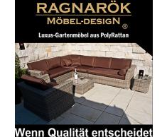 Ragnarök-Möbeldesign PolyRattan Lounge - Deutsche Marke - eigene Produktion - 8 Jahre Garantie auf UV Beständig - Garten Möbel Natur-Farben H Rundrattan Gartenmöbel Alu