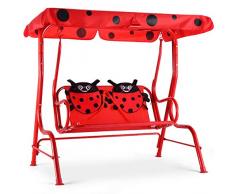 COSTWAY Kinder Hollywoodschaukel Marienkäfer, Kinderschaukel, Gartenschaukel mit Sonnendach, Gartenliege 2-Sitzer, Schaukelbank Gartenbank Rot