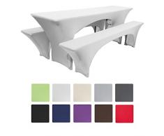 Beautissu Victoria Stretchhusse Biertischhusse 220x70 cm + 2 Bierbank-Hussen 3 TLG Bierzeltgarnitur-Set - Weiß & weitere Farben