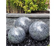 Kugelbrunnen 3er-Set 28/25/20 cm Granit anthrazit Komplettset Springbrunnen Gartenbrunnen Edelstahl LED