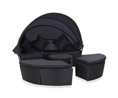 vidaXL Outdoor Sonneninsel mit Sonnendach Lounge Gartenliege Sonnenliege Sitzgruppe Liege Insel Gartenmöbel Gartenset Poly Rattan Schwarz