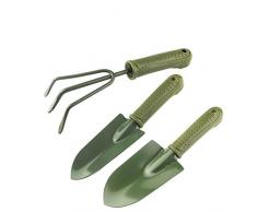 USAMS 3-teilig Gartenset: Blumenkelle, Blumenrechen und Pflanzenkelle grau-grün mit Griff, 3-teiliges Garten Werkzeug Set