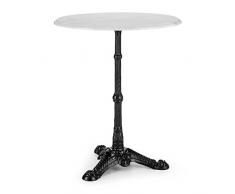blumfeldt Patras - Bistro-Tisch, Gartentisch, Mamortisch, polierte Marmortischplatte, Deko-Zierkante, Unikat durch Naturstein, Ø 60 cm, Gusseiserner Standfuß, weiß
