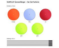 SUNPLAY Sonnenfänger-Scheiben im FARBMIX, 5 Stück zu je 10 cm Durchmesser im Set + 35 cm Schwingstäbe