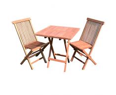 FineHome 3 teiliges Teakholz Balkon Set 1 x Klapptisch 80x80 cm + 2X Klappstuhl Indoor und Outdoor nachhaltiger Plantagenanbau