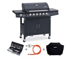 TAINO RED 6+1 Gasgrill Grillwagen BBQ Edelstahl-Brenner Gas-Grill schwarz inkl. Zubehör