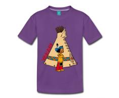 Spreadshirt Yakari vor Indianerzelt Kinder Premium T-Shirt, 122/128 (6 Jahre), Lila