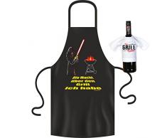 Schürze mit Grill Motiv - Die Macht über den Grill ich habe - Im SET mit Mini T-Shirt - Kochschürze - Grillschürze