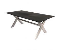 Gartentisch Alu-Gestell, gebürstet, mit Fusskreuz und matt schwarzer Glasplatte, 200x100x74cm