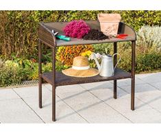 gartenmoebel-einkauf Pflanztisch mit Metallgestell und Polyrattanbespannung braun, Arbeitsfläche mit Zinkplatte, Maße 93x47x90cm