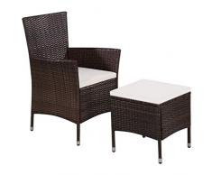 vidaXL Gartenstuhl mit Hocker Braun Balkonstuhl Gartensessel Rattanhocker