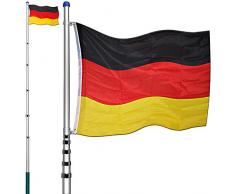 Deuba Aluminium Teleskop Fahnenmast 6,30m Bodenhülse 60cm inkl Deutschlandfahne Flaggenmast Mast Flagge Alu