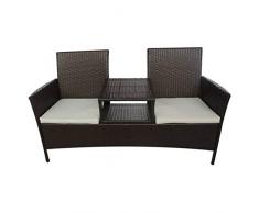 vidaXL Bank mit Teetisch 2-Sitzer Poly Rattan Braun Gartenbank Gartenmöbel Set