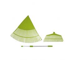 Xclou Garden Laubbesen Set 3tlg. grün, Harke mit extra breiter Fächerung, Rechen mit ausziehbarem Teleskopstiel, 76x57x5 cm
