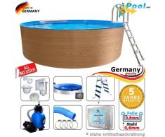 Holz-Optik 4,20 x 1,20 Set Holzpool Rundpool Schwimmbecken Rundbecken 4,2 Stahlwandpool Swimmingpool Stahlwandbecken 420 cm rund Pool Sets Aufstellbecken Pools Gartenpool Aufstellpool Komplettset
