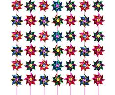 Hestya 50 Stücke Kunststoff Regenbogen Windrad, Party Windräder DIY Rasen Windmühle Set für Kinder Spielzeug Garten Party Rasen Dekor, Sortierte Farbe
