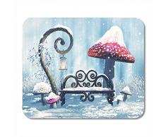 Mauspad,Bunte Fantasie-Winterlandschafts-Bank-Magische Laterne Und Rote Pilze Stilvolle Perfekte Computer-Auflage-Matte Für Büro-Computer-Dekor 25X30CM