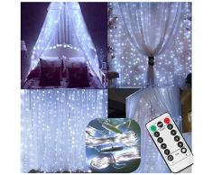 LED Lichtervorhang Lichterketten für Draußen,Batteriebetrieben,2M*2M,Wasserfest 200 LED Lichterkettenvorhang für Weihnachten Party Schlafzimmer Innen Deko-Fernbedienung,8 Modus,Timer,Dimmbar-weiß