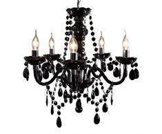 Kronleuchter schwarz 55cm mit 5 Armen - Königlicher Lüster mit 15 Feinschliff Prismen