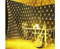 100er LED Lichternetz außen Solar,1.5m x 1.5m,Netz Mesh Baumwickel Beleuchtung Lichtervorhang Lichterkette Deko Leuchte für Weihnachten Hochzeit Hintergrund Camping Strand Restaurant Schule-Warmweiß