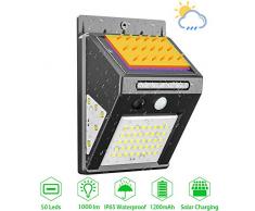 Solarlampen für Außen mit Bewegungsmelder Wasserdicht IP65, iToncs Sehr Hell 50 LED Solarleuchten Wandleuchte für Außen Garten, Solar Beleuchtung 3 Modi, Kabelloses Solarlampe Aussenleuchte (1 Stück)