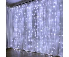LED Lichtervorhang, Lichternetz 3m x 3m Lichterketten Vorhang 300 LEDs Lichterkette, 8 Modi IP44 Wasserfest Niederspannung 31V, Lichtervorhang für Hochzeit,Garten,Balkon,Außen/Innen Party