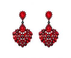 Clearine Ohrringe Kristall Hochzeit Braut Party Marquise Kronleuchter hängend Ohrhänger Rubin-Rot Schwarz-Ton
