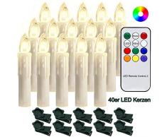 Hengda 40 Stück LED Weihnachtskerzen mit Fernbedienung RGB Kerzen Lichterkette Christbaumkerzen Kabellos LED Kerzenlichter Weihnachts