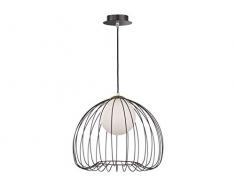 Honsel Vintage Hängelampe LED, Korbleuchte Metall schwarz / gold Ø 38cm, Glaskugel opalweiß