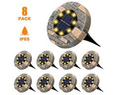 Solarleuchten, GLIME Solar Bodenleuchte 8er Set Gartenleuchte für Außen mit 8 LEDs, IP65 Wasserdicht Warmweiß Solarlampe Deko für Rasen, Auffahrt, Gehweg, Patio, Garden