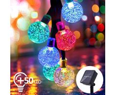 Qomolo Solar Lichterkette Aussen LED Außerlichterkette Aussen 50 LEDs IP65 Wasserdicht Bunt Kugel 7 Meter 8 Modi für Garten Terrasse Hof Haus Party [Energieklasse A+++]