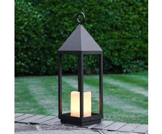Festive Lights – Outdoor Designobjekt Metall Laterne – Oslo – schwarz - LED Kerze mit täuschend echt wirkenden Flacker-Effekt – batteriebetrieben - Timer-Funktion (H 62cm)