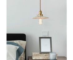 LED-Lüster Einfaches Retro Messing Glas Plissee Single Head-Leuchter mit 5W Drei-Farben-Licht (Weißkeramik) (Farbe : White Ceramic)