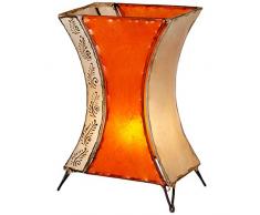 Orientalische Tischlampe Chika 40cm Lederlampe Hennalampe Lampe | Marokkanische kleine Tischlampen aus Metall, Lampenschirm aus Leder | Orientalische Dekoration aus Marokko, Farbe Orange, Natur