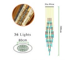 MJZHXM LED Pendelleuchte Minimalist Scandinavian Loft Treppe Kristallhängelampe Nordic Art Kreative Restaurant Gold Licht (Emitting Color : 3000K, Lampshade Color : D80 H300cm 36 Lights)
