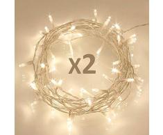 2stk 40er LED Outdoor [Timer] Lichterkette Batterienbetrieben Warmweiß (8 Modi, 5M Durchsichtigen Kabeln, 120 Stunden Betriebsdauer, IP65 Wasserdicht, Außenbeleuchtung)