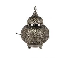 Orientalische Messing Tischlampe Lampe Huriye 28cm in Silber | Marokkanische Tischlampen klein Lampenschirm silberfarben | kleine Nachttischlampe modern für Vintage Retro & Landhaus Stil Design